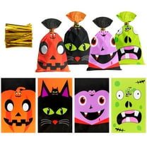 Ninonly 200 Pcs Halloween Candy Bags, Halloween Treat Bags with Twist Ties, Halloween Goodie Bags for Cookie Snack Popcorn, Trick or Treat Hallowen Party Supplies-C