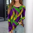 thumbnail image 2 of Mardi Gras Shirts Womens Feathers Print Carnival Crew Neck Tops Sparkly Long Sleeve Green Graphic Tee Green S, 2 of 5