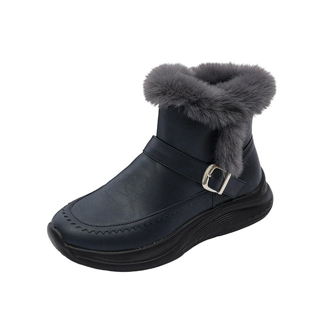 Kyusrd Bottes d'Hiver pour Femmes Bottines Courtes Bottes de Mode Décontractées pour Femmes Bottines d'Hiver à la Cheville Couleur Unie Chaudes Bout Rond Fermeture Éclair Latérale Bottines Plates de Neige à la Cheville
