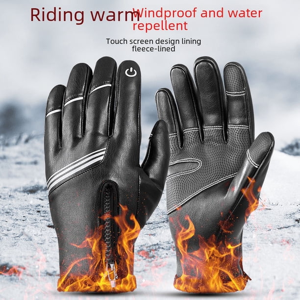 Guantes de ciclismo, guantes de ciclismo de invierno, guantes de ciclismo para hombres con absorción de impactos, más guantes de terciopelo, guantes cálidos con cremallera y pantalla táctil