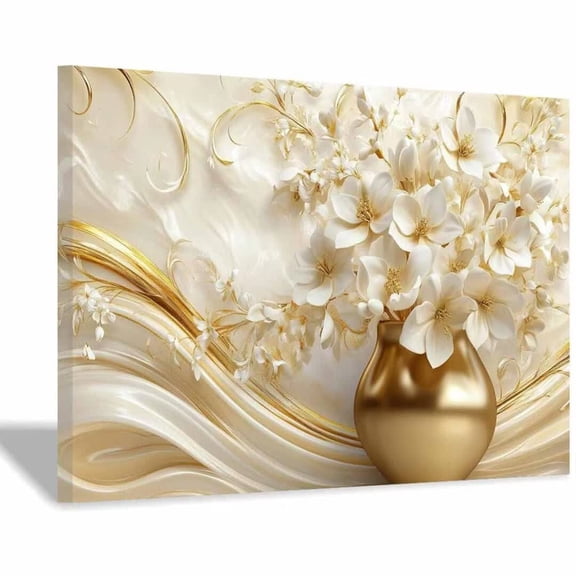 Mudket Framed,Canvas Wall Art,Ready to Hang, Cream Vase White Magnolia Floral Canvas Print, Modern Elegant Wall Decor, Floral Artwork for Bedroom Entryway Living Room Decor - 12"L x 8"W