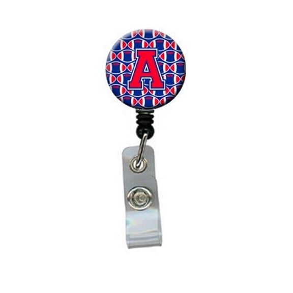 Carolines Treasures CJ1076-ABR Letter A Football Harvard Crimson & Yale Blue Retractable Badge Reel
