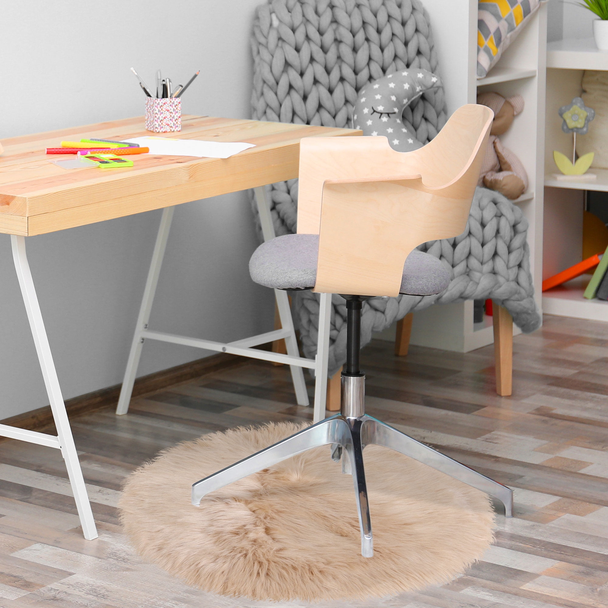 Unique Bargains Artificial Animal Wool Soft Faux Fur Sheepskin Plush Area Rug Khaki 2x2 Feet Round