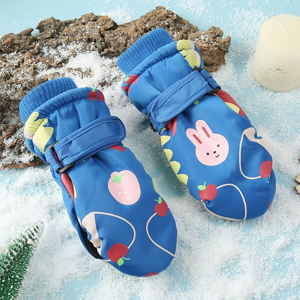 Guantes de invierno con dibujos de conejo blanco para niños, cálidos, gruesos, resistentes al frío y al viento, para esquí