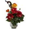 Nearly Natural Hibiscus and Ranunculus with Fluted Bowl Silk Flower Arrangement