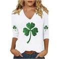 thumbnail image 2 of Odbmxy V-Neck T-Shirt Women 3/4 Sleeve St. Paddy's Day Plus Size Tops Women Casual Holiday Loose Tunic Shamrock White Shirts, 2 of 4