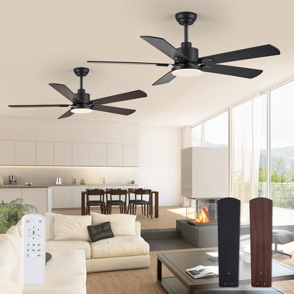 Ventilador de techo ZMISHIBO de 52 pulgadas con luces negras y mando a distancia, paquete de 2
