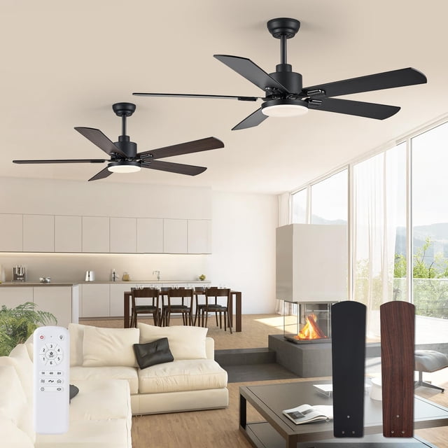 Ventilador de techo ZMISHIBO de 52 pulgadas con luces negras y mando a distancia, paquete de 2