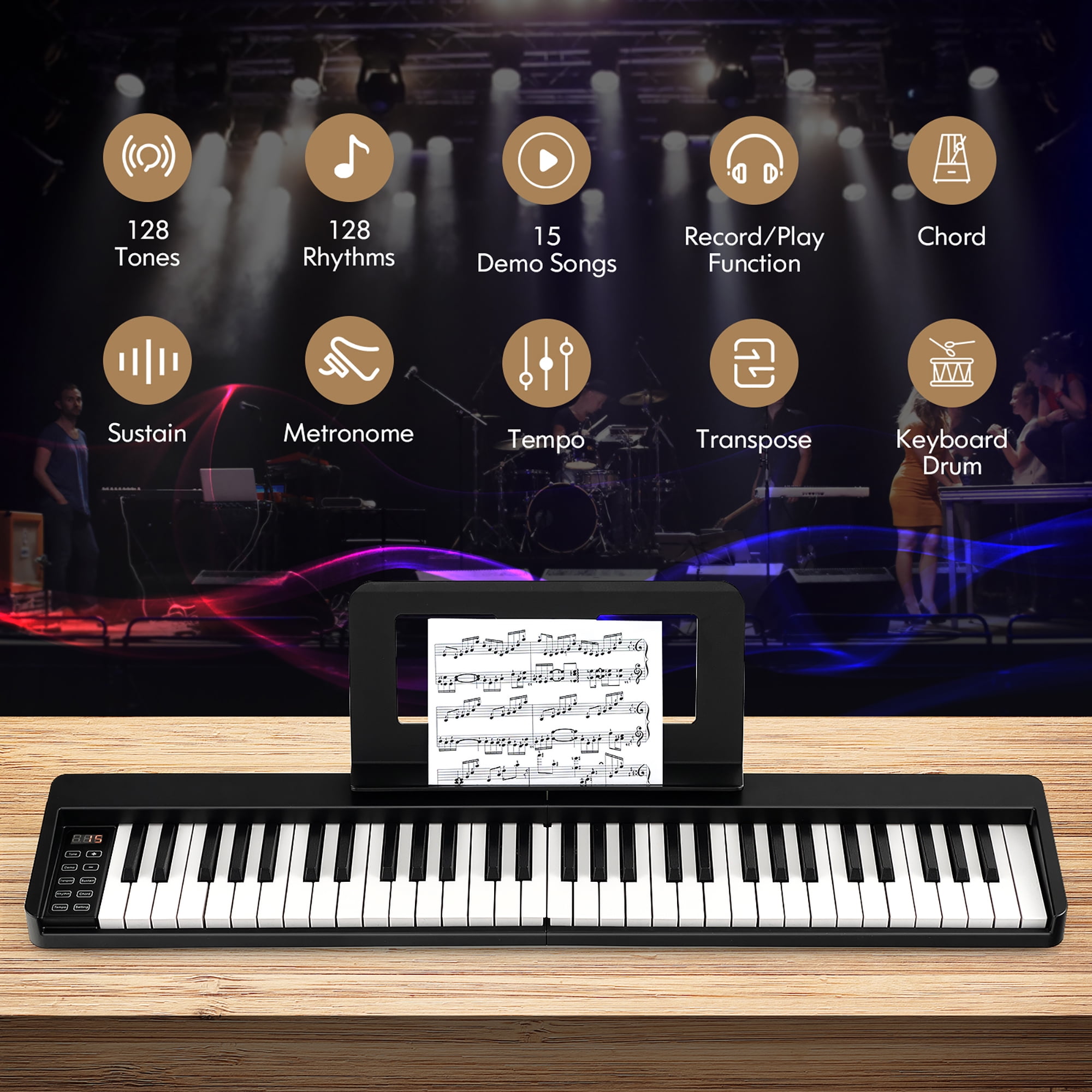Gymax 61-Key Folding Piano Keyboard Portable Electric Piano w/ Full Size Keys Music Stand