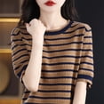 thumbnail image 4 of BUIGTTKLOP Cotton Sweaters for Women Short Sleeve Knit Tops Hollow out Crewneck Pullover Top, 4 of 6