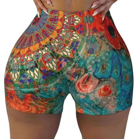 Workout Shorts Women  Mandala Colorful Biker Shorts for Women Running Gym Spandex Shorts Tummy Control