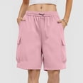 thumbnail image 2 of hlysgo Bermuda Shorts for Women Palazzo Loose Fit Elastic Waist Knee Length Short Y2K Streetwear Casual Short with Pockets Pink,M, 2 of 6