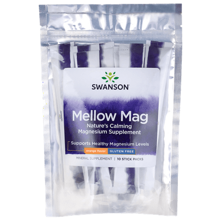 Swanson Mellow Mag Calming Anti-Stress Drink Mix, Orange 330 mg 10 Packets.