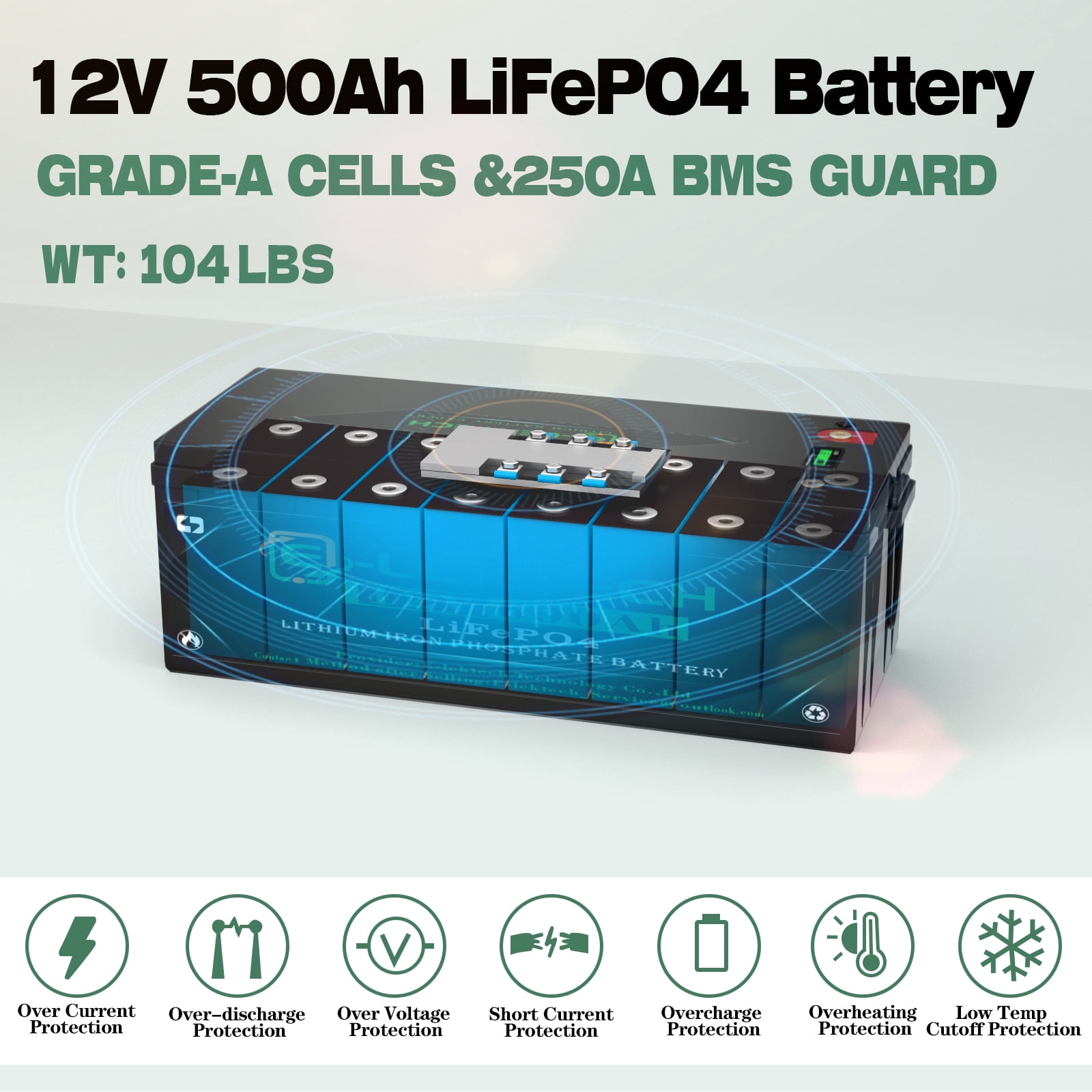 12V 660Ah LiFePO4 Lithium Battery Built-in 250A BMS, 8.44kWh Capacity, Perfect for RV, Solar, Marine, Camping, Off-Grid, Home Energy Storage
