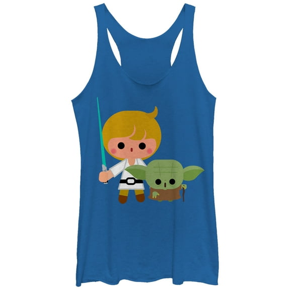 Women's Star Wars Cute Cartoon Luke Yoda  Racerback Tank Top Royal Blue Heather Small
