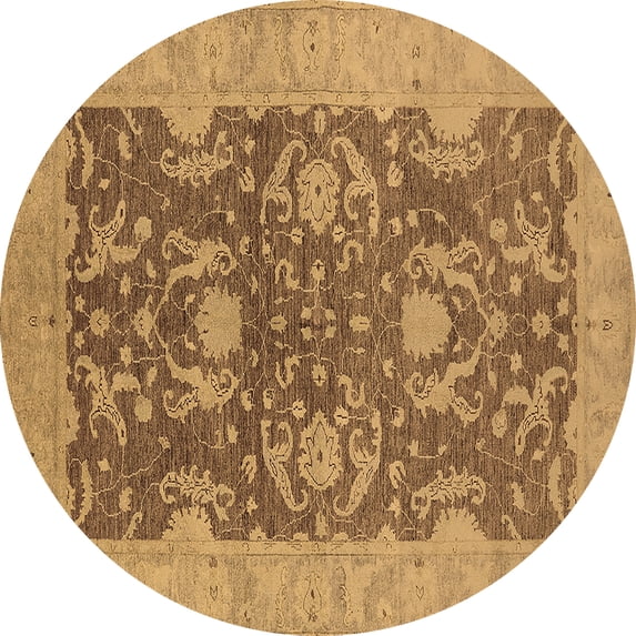 Ahgly Company Indoor Round Oriental Brown Industrial Area Rugs, 7' Round