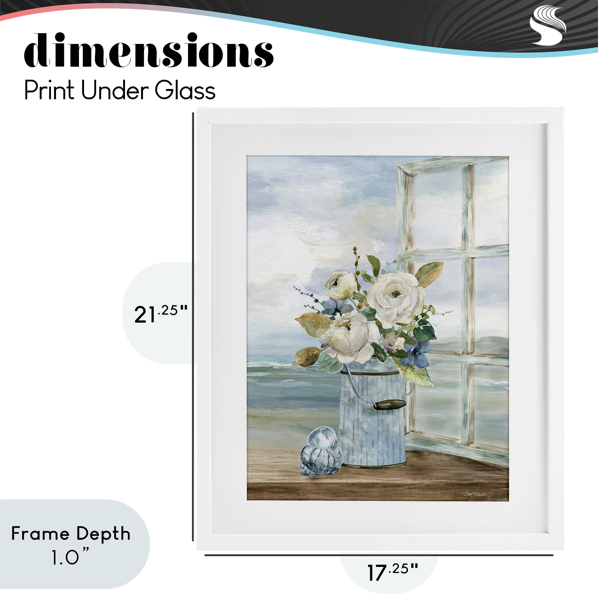 Stupell Industries Seaside Florals on Windowsill White Framed Print Under Glass, design by Carol Robinson