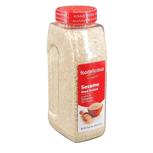 Foodelicious - Graines de Sésame - Blanches - en Pot - 1 Unité - 550 g - Graines de Sésame Blanches de Qualité Supérieure Sans Coque pour un Croustillant Délicat et une Garniture Élégante (1 Unité)