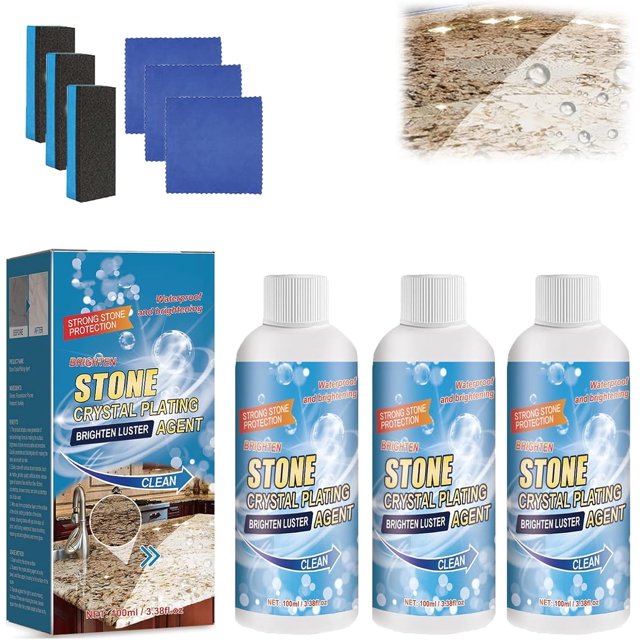 Stone Brighten Crystal-Plating Agent, Stone Crystal Coating, Stonework Polishing and Coating Agent, Marble Crystal-Plating Agent, Brightens and Renovates Ceramic and Stone Surfaces (3pcs)