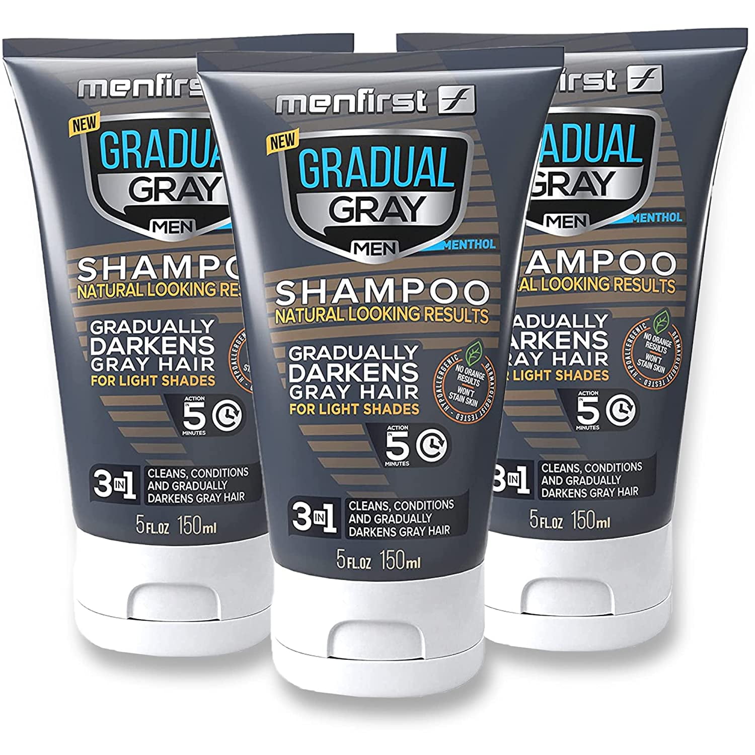 MENFIRST Gradual Gray 3in1 Hair Darkening Shampoo and Conditioner for