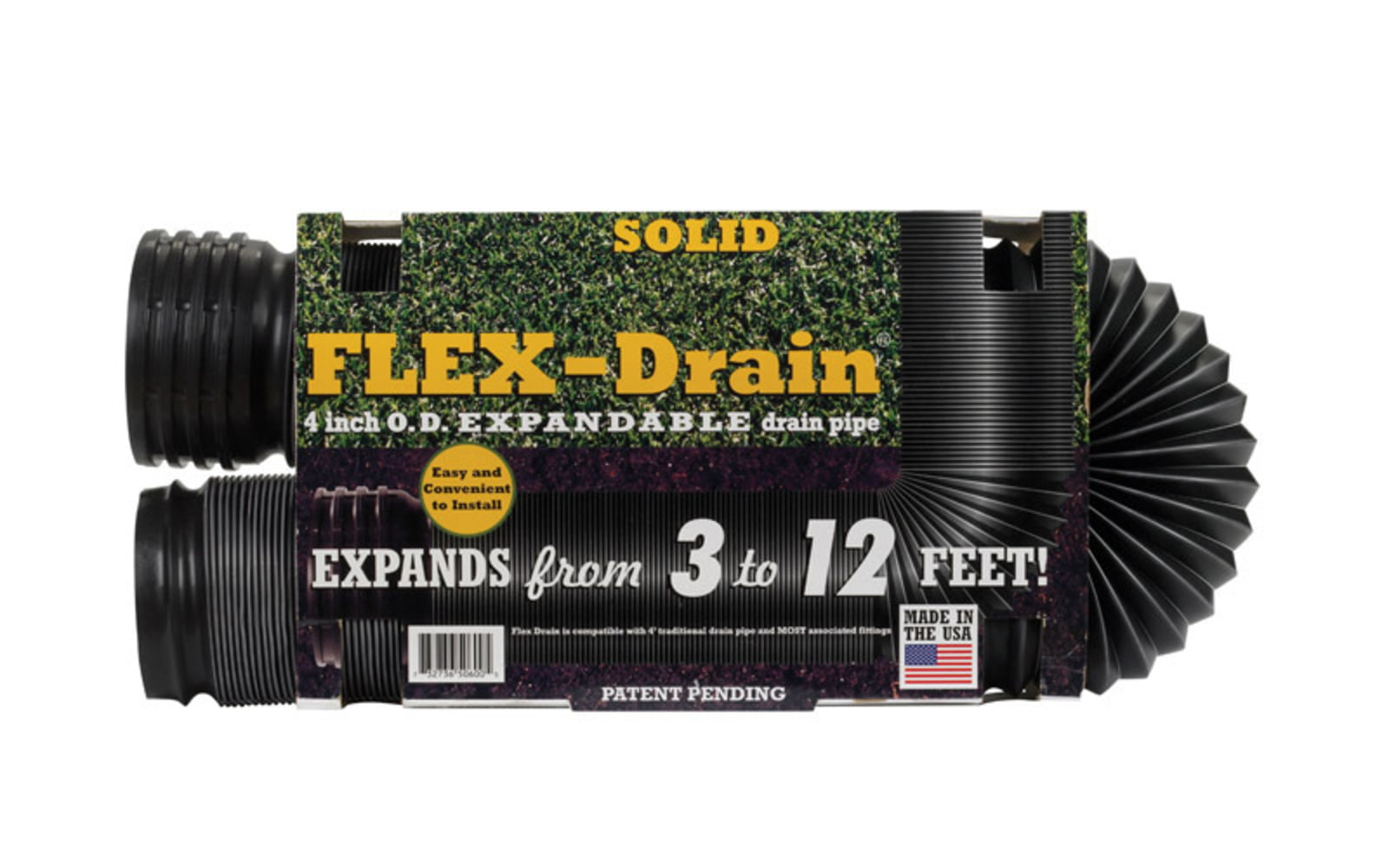 4-Inch by 12-Feet Solid Set of 2 Flex-Drain Flexible/Expandable Landscaping Drain Pipe 