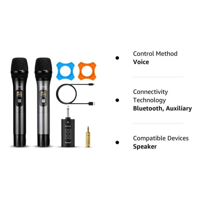 Wireless Microphone with Bluetooth, Professional UHF Dual Handheld