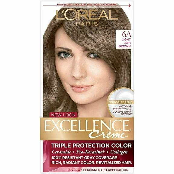 L'Oreal Paris Excellence Creme 6A Light Ash Brown Level 3 Permanent Hair Color, 1 Application, 4-Pack
