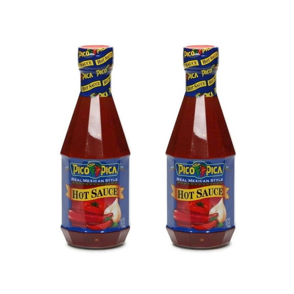 Pico Pica Mexican Hot Sauce 2 Pack - HOT - 15.5 Oz (2 Large Plastic Bottles)