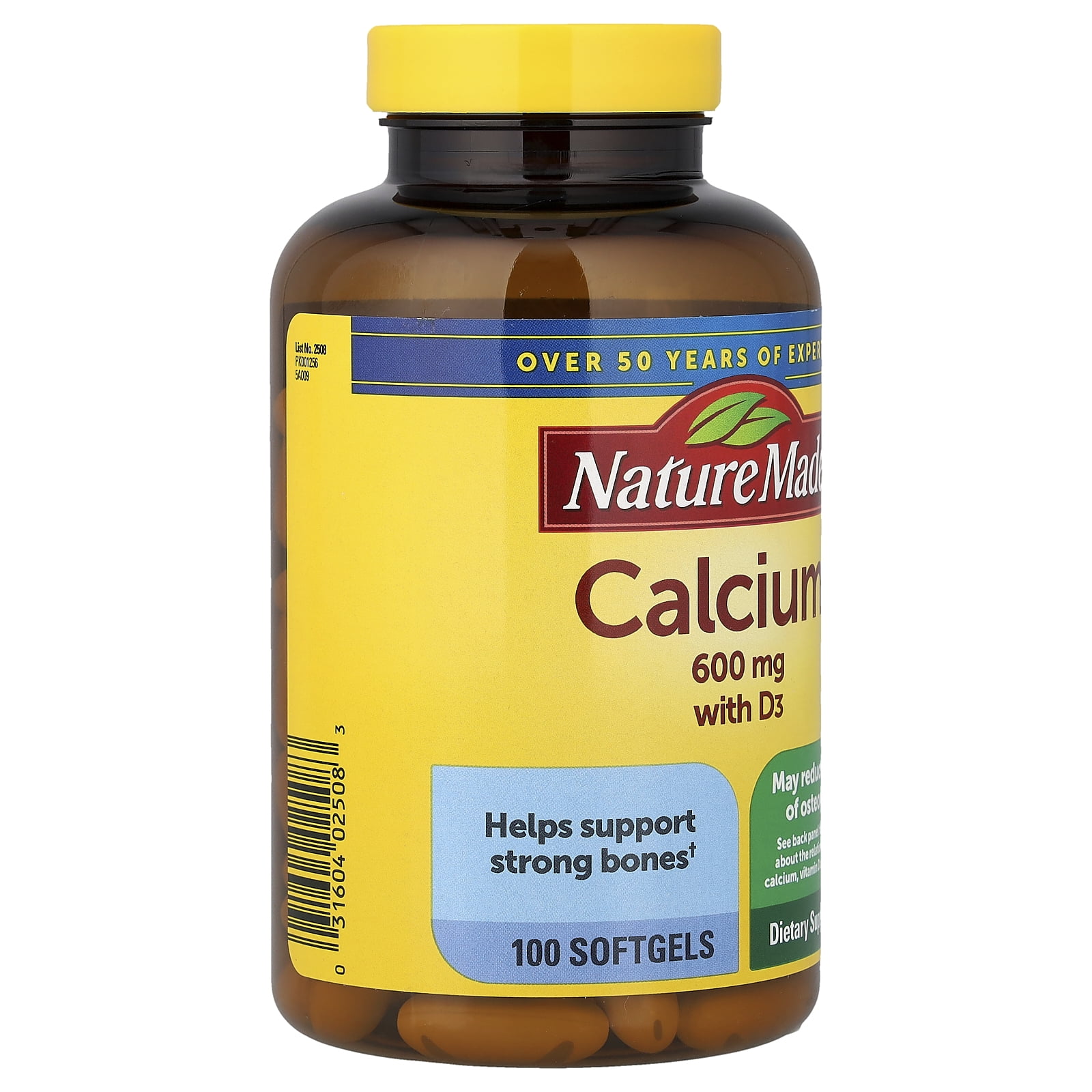 (2 pack) Nature Made Calcium 600 mg with Vitamin D3 Softgels, Dietary Supplement, 100 Count