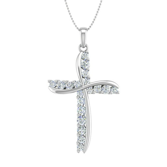 3/4 Carat Diamond Cross Pendant Necklace in 14K White Gold (Silver Chain Included)