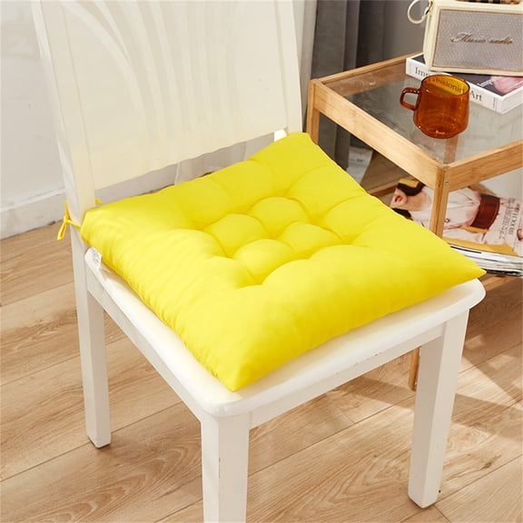 Tufted Dining Chair Pad, Kitchen Chair Cushion and Chair Seat Cushion, with Ties for Dining Room and Kitchen, 16 x 16 in, Corn Yellow