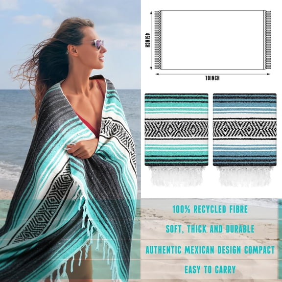 4 Pcs Large Mexican Yoga Blanket Pack 45 x 70 Inch Thick Woven Camping Picnic Beach Car Travel Throw Blanket Outdoor Mat Towel