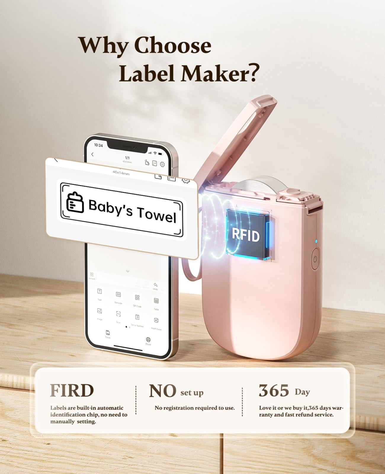 300 Dpi D11 Label Maker Machine With 1 Tape  Mini Portable Printer Thermal Sticker Labeler For Office Home Kitchen School Organization Pink