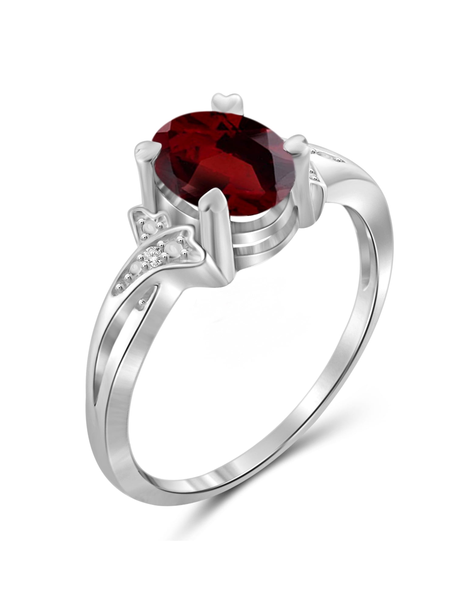 JewelersClub Garnet Ring Birthstone Jewelry – 1.60 Carat Garnet Sterling Silver Ring Jewelry with White Diamond Accent – Gemstone Rings with Hypoallergenic Sterling Silver Band