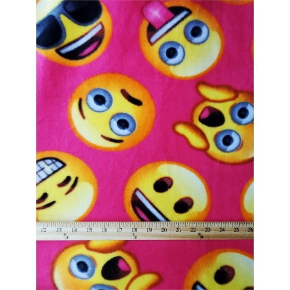 Fleece UNIVERSAL EMOJIS Printed Fabric - HOT PINK / 58" Wide / Sold by the yard