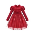 thumbnail image 1 of Girls Dress Red Rhinestone Ruffle Mock Collar Puff Sleeve Christmas Party 4 Years, 1 of 6
