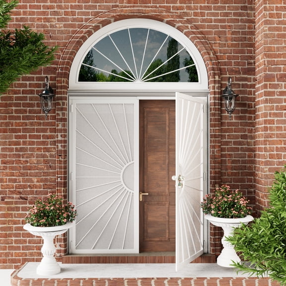 72" X 80" (2 Sets of 36") Prehung Security door Universal/Reversible Hinging Surface Mount Steel Security Door With Perforated Metal Screen With Lock