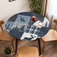 thumbnail image 5 of Blue Beige Checked Plaid Elk Elastic Fitted Round Table Cover Blue Pine Tree Waterproof Outdoor Tablecloth for Holiday Party, Picnic, Patio & Dining Fits Tables Up to 36"-44", 5 of 8