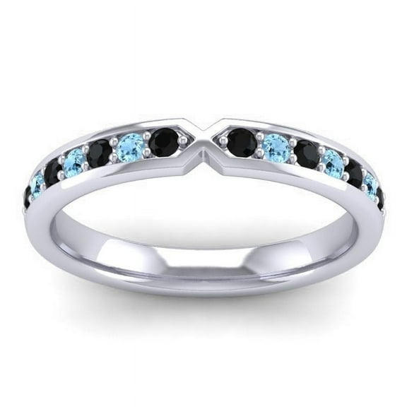 0.30 Carat Unique Round Cut Black Onyx & Aquamarine Gemstone Engagement Eternity Band for Ladies Solid 18K White Gold Size 7 by Diamond-Capitals