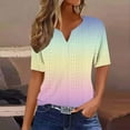 thumbnail image 2 of QATAINLAV Womens Summer Tops Casual Eyelet Embroidery Tshirts Loose Fit Button V Neck Henley Shirts Trendy Gradient Print Short Sleeve Tees Sales of the Week Yellow XXXL, 2 of 6