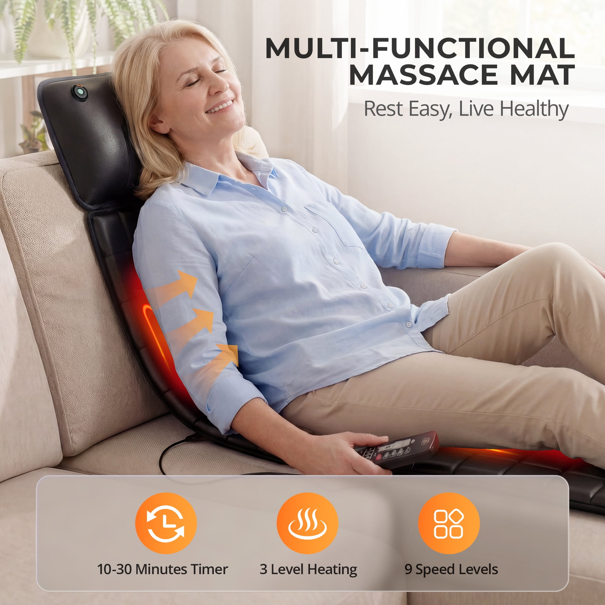 HOMEMASSA Full Body Massage Mat with Heat & vibration,Electric Massage Pad for Neck and Back Pain Relief with Shiatsu Neck Massager,Gift