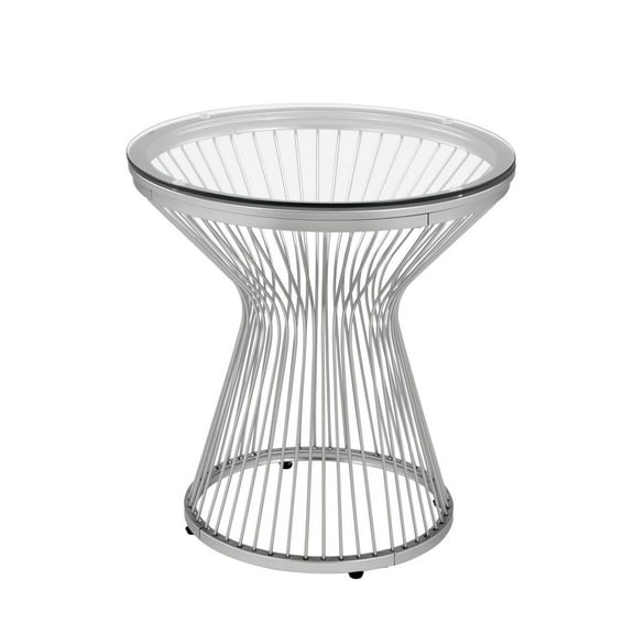 Picket House Poppy Round End Table in Chrome