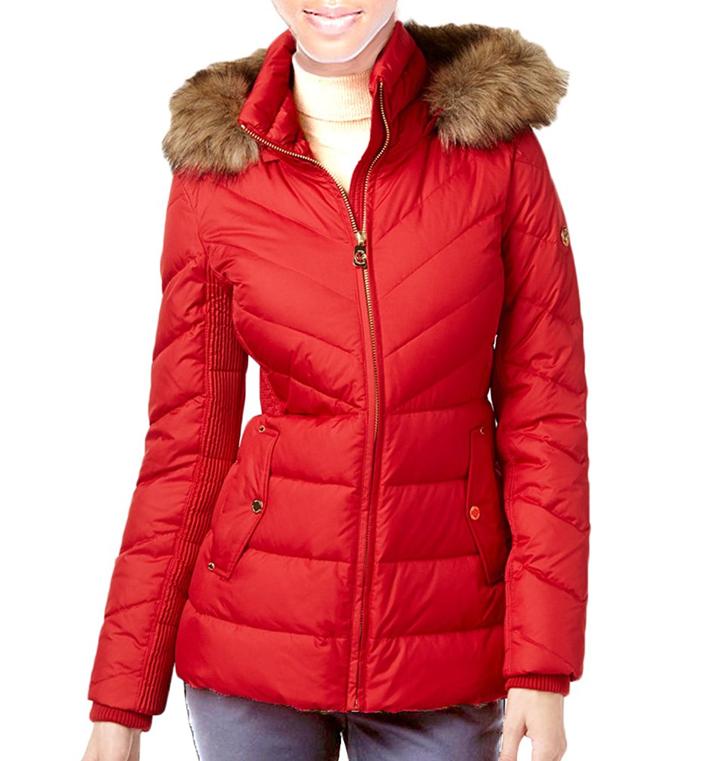 michael michael kors women's faux fur trim hooded puffer coat
