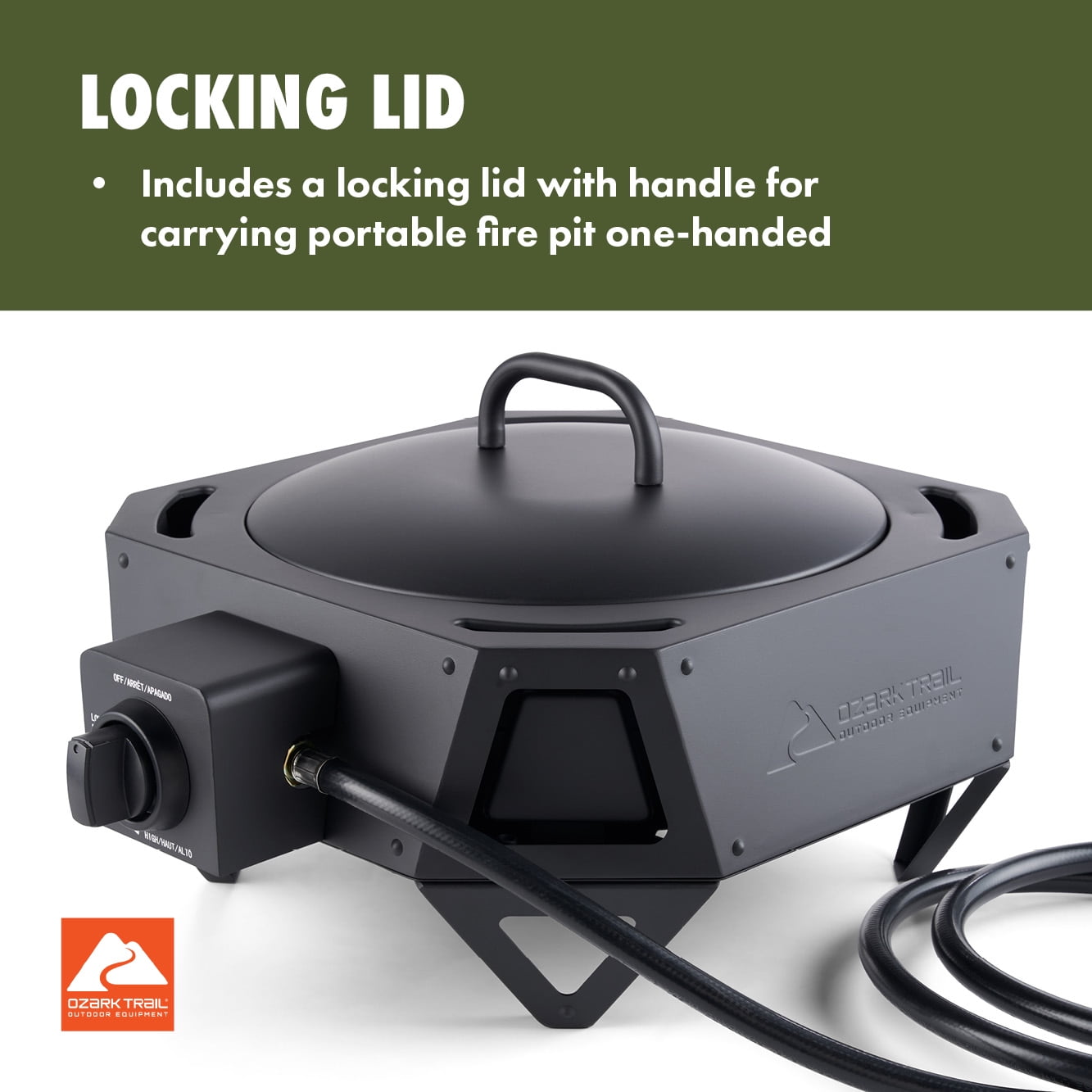 Ozark Trail 15" 54,000 BTU Propane Black Steel Portable Fire Pit with Locking Lid