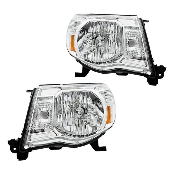 HOUGEET Headlights Assembly Fit for Toyota Tacoma 2005-2011 Chrome HeadLamps w/Amber Corner