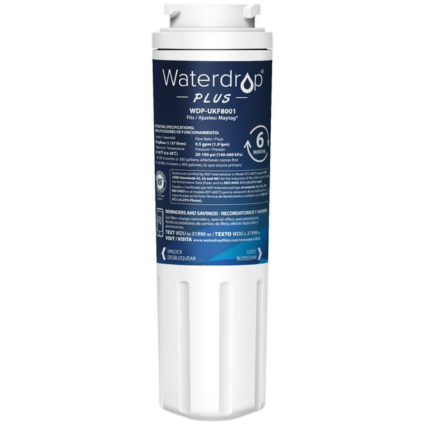 Waterdrop Plus UKF8001 NSF 401, 53&42 Certified Refrigerator Water Filter,  Compatible with Whirlpool Everydrop Filter 4, EDR4RXD1, Maytag UKF8001AXX, 