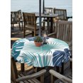 thumbnail image 2 of Outdoor Tablecloths with Umbrella Hole & Zipper, Teal Blue Palm Leaves Round Tablecloths 60 Inch, Tropical Botanical Summer Waterproof Table Cloth, Patio/Pool/Picnic Table Covers, 2 of 8