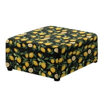 Xoenoiee Lemon Leaves Print Stretch Ottoman Cover Slipcovers Square for Living Room Foot Stool Covers to Fit Ottoman Foot Rest, Thick Jacquard Fabric with Elastic Bottom, S