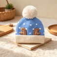 thumbnail image 6 of Wilark Toddler Christmas Hat with Pom Pom Warm Knitted Cute Winter Kids Festival Hat Blue 1-4 T, 6 of 7