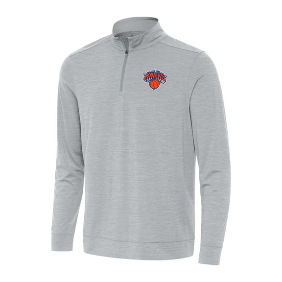 Men's Antigua Heather Gray New York Knicks Bright Quarter-Zip Top
